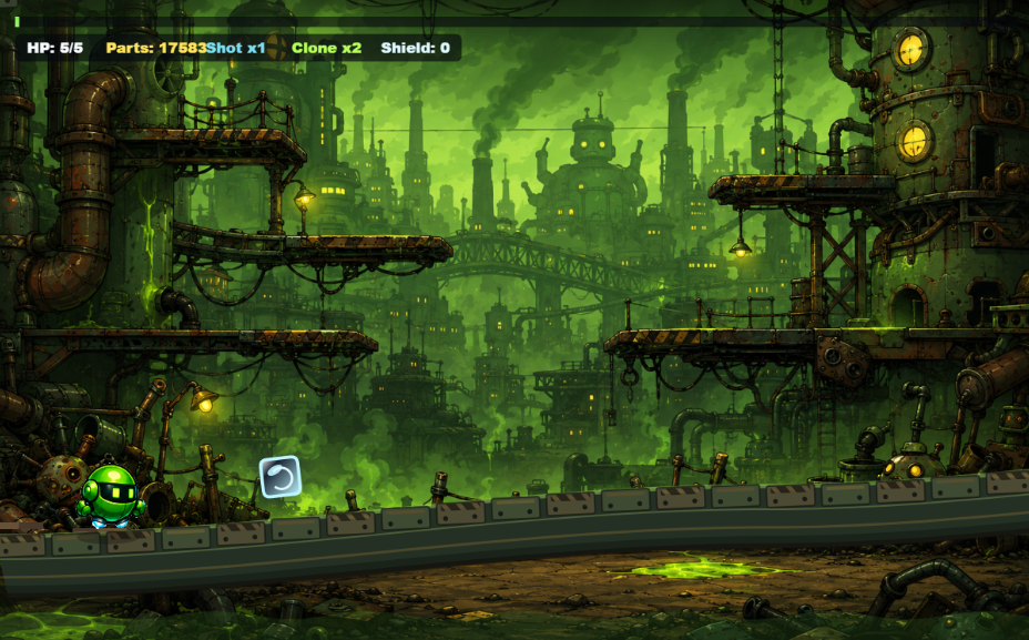 Planet Fatta gameplay with green robot hero