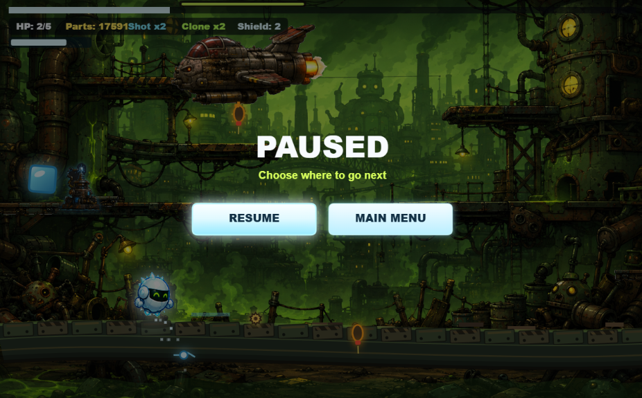 Planet Fatta pause screen and enemy ship